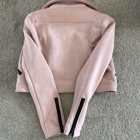 BNWOT motorcycle cropped suede pink / blue jacket sz 0 xs - Picture 3 of 5